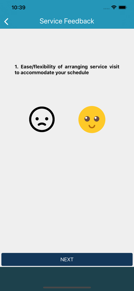 MyProton Official - MyProton mobile app service feedback screen featuring a customer satisfaction survey with happy and sad face icons