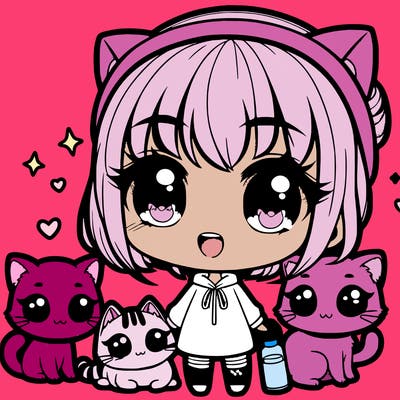 chibi gurl with her cats