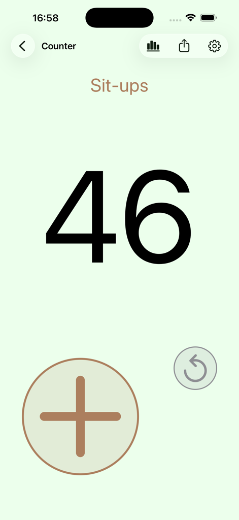 Nombri (Tally Counter) - Nombri app interface showing a digital tally counter tracking forty six sit ups