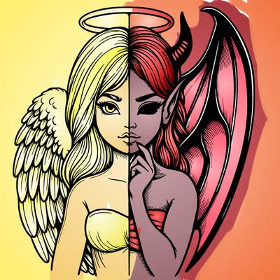 realistic angel half demon