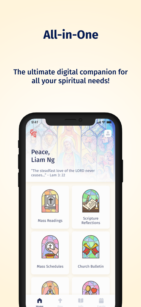 myCatholicSG App - The home screen of the myCatholicSG app displaying options for Mass readings and schedules