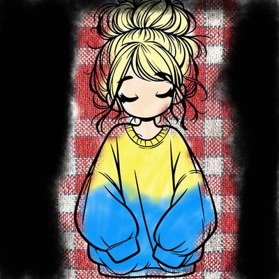 girl with baggy sweatshirt and messy bun