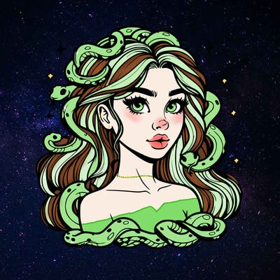 realistic girl with snakes as hair