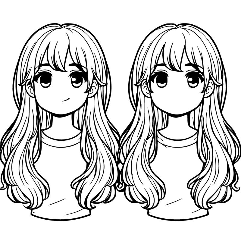 realistic twin boy and girl with long hair