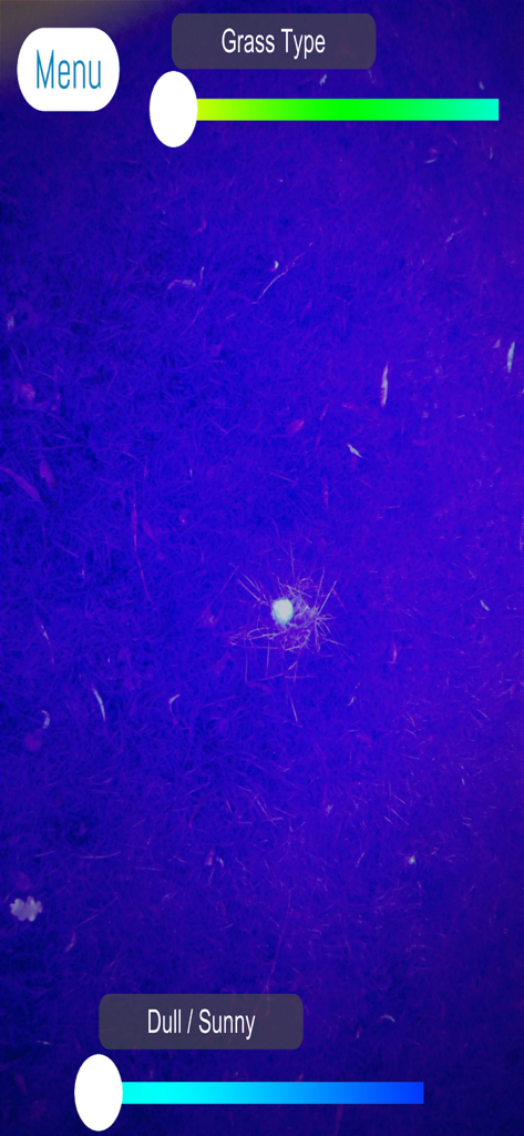 Golf Ball Finder - Golf Ball Finder app interface using a blue filter to highlight a white golf ball in the grass