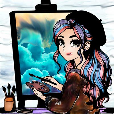 realistic girl artist painting a blank canvas