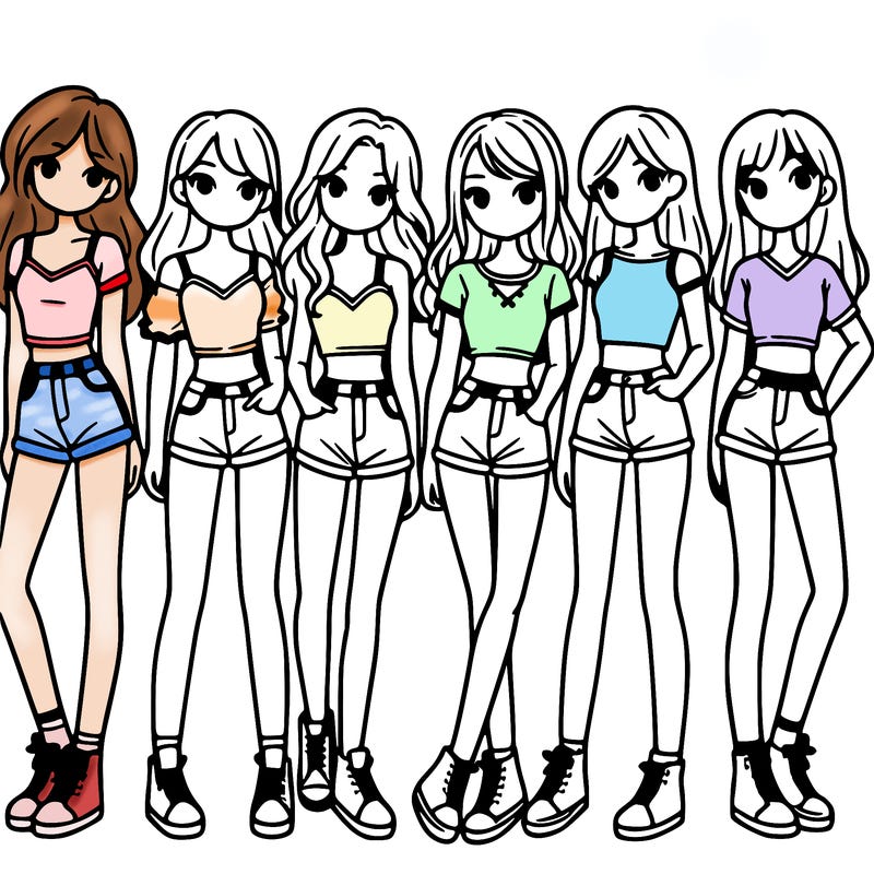 a group of girls wearing crop tops and shorts