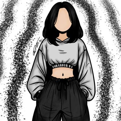 realistic girl faceless with baggy pants and a crop top