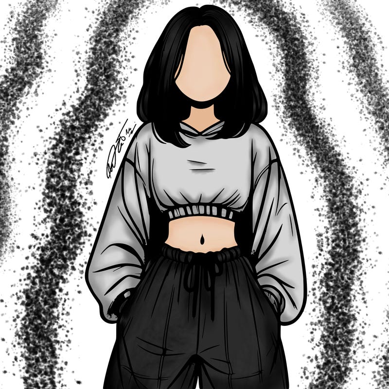 realistic girl faceless with baggy pants and a crop top