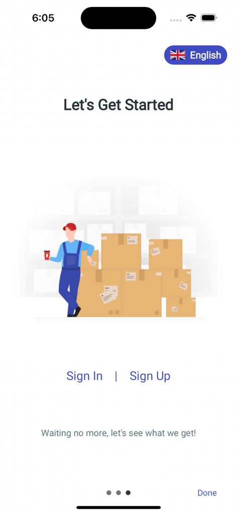 Esypay Joomla - Esypay Joomla app onboarding screen with a delivery person illustration and sign in options