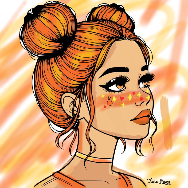 realistic girl with buns on the top of her head