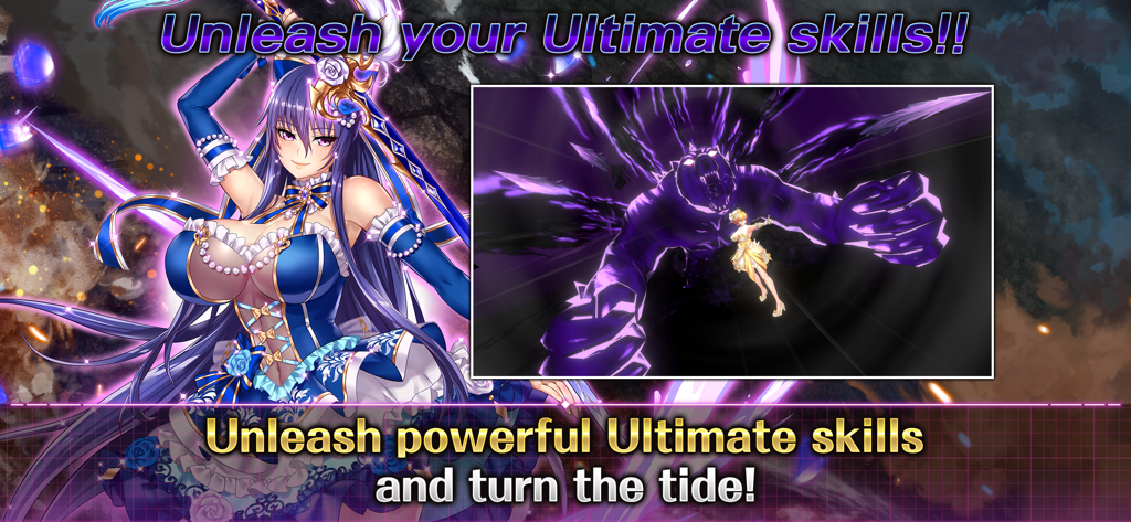 A character from Action Taimanin using a powerful ultimate skill against a large monster.
