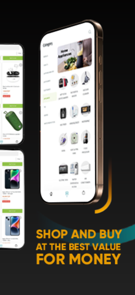 Dream2000 app interface showcasing categories for home appliances and mobile electronics with a best value for money slogan