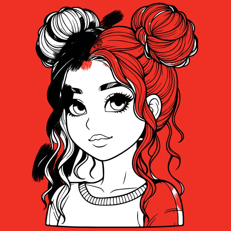 realistic girl with two buns in her hair