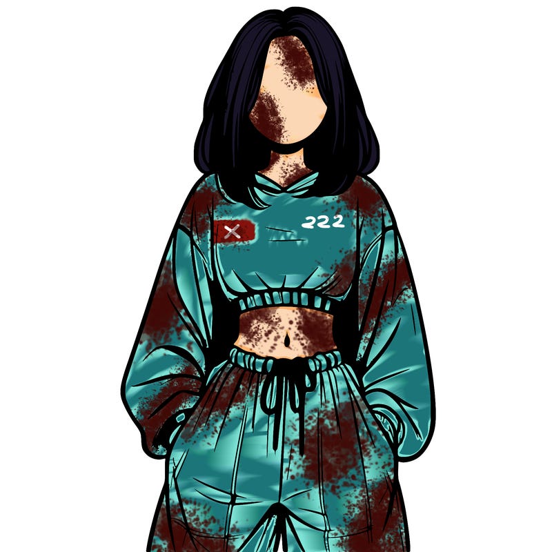 realistic girl faceless with baggy pants and a crop top