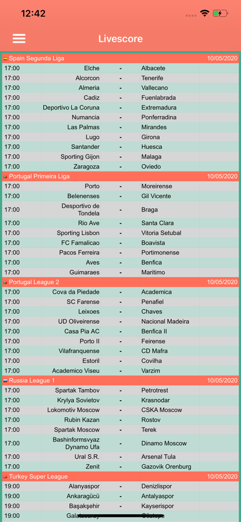 Bullet Bet Predictions - Bullet Bet Predictions app livescore screen showing a list of soccer matches from various international leagues