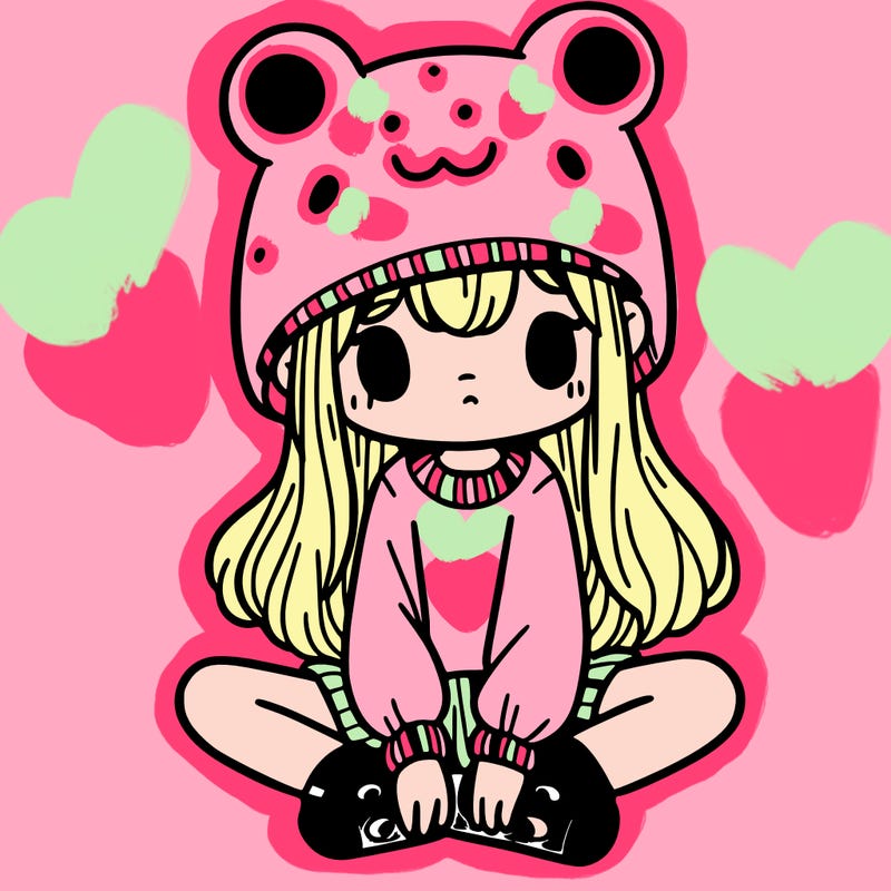 a girl wearing a frog hat and some frog socks