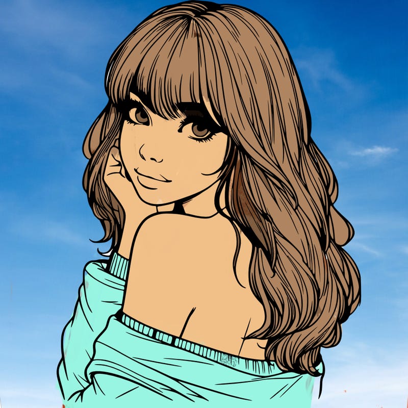 realistic girl with bangs looking over her shoulder