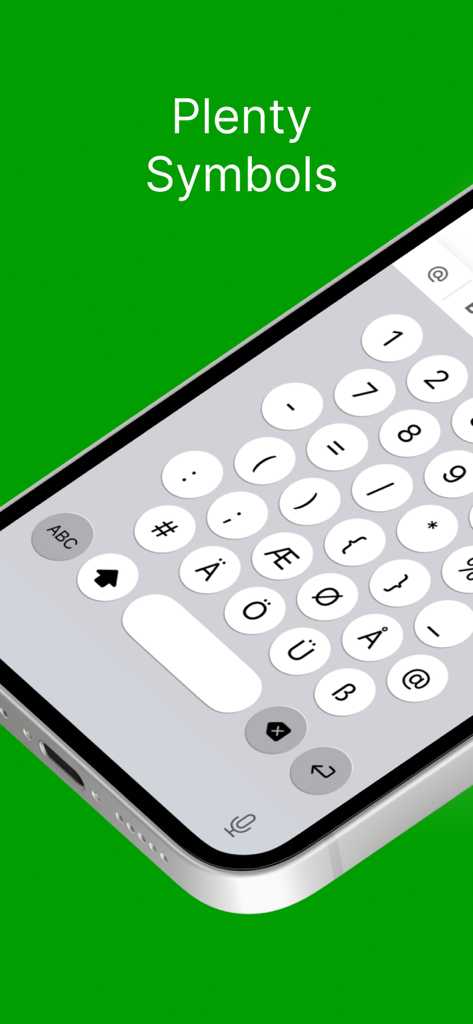 Typster - Big Keys Keyboard - Interfaz del teclado Typster con teclas redondas grandes para símbolos y caracteres especiales en un iPhone