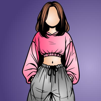 realistic girl faceless with baggy pants and a crop top