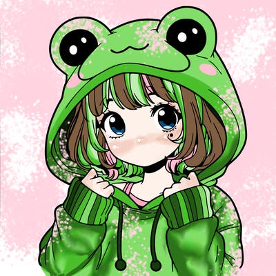 a cute teenage girl wearing a frog hoodie