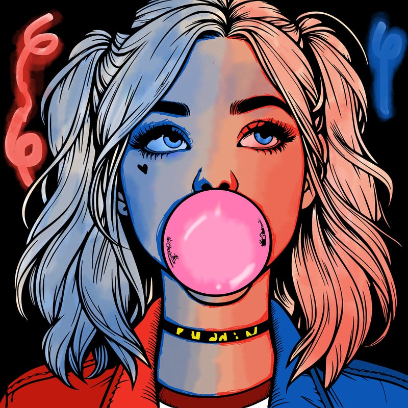 realististic girl blowing bubble -gum