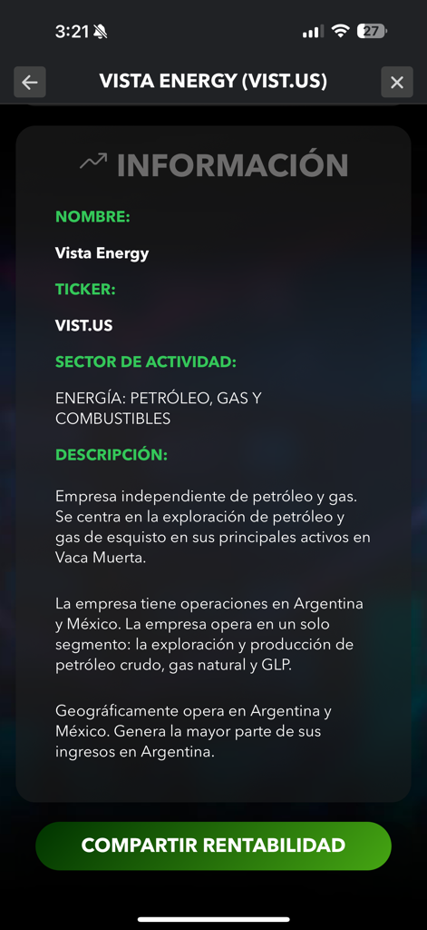 Midas Top - Detailed information for Vista Energy stock on the Midas Top mobile app