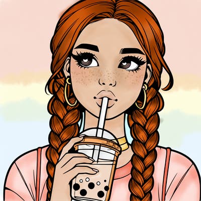 realistic girl with braided hair drinking boba