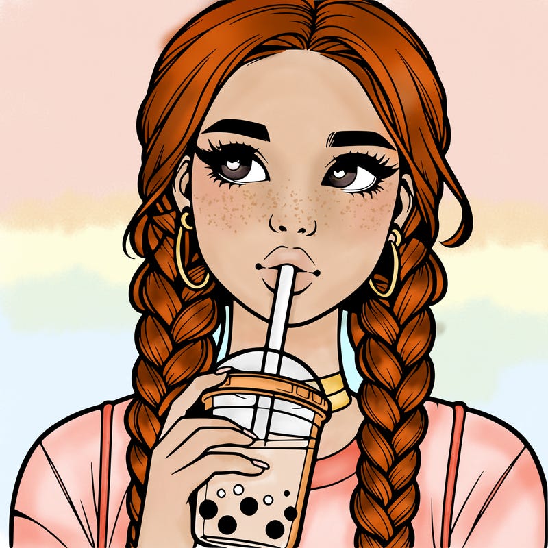 realistic girl with braided hair drinking boba