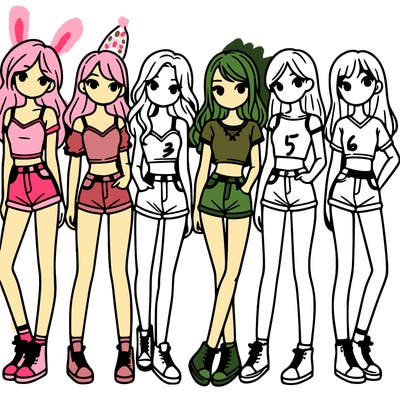 a group of girls wearing crop tops and shorts