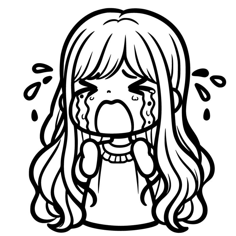 a girl crying with long hair