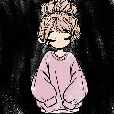 girl with baggy sweatshirt and messy bun