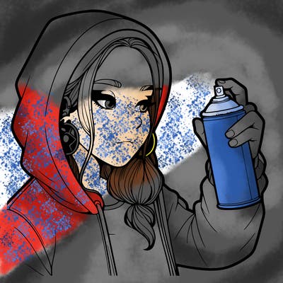 a realistic girl, spray painting