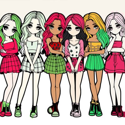 a group of girls realistic