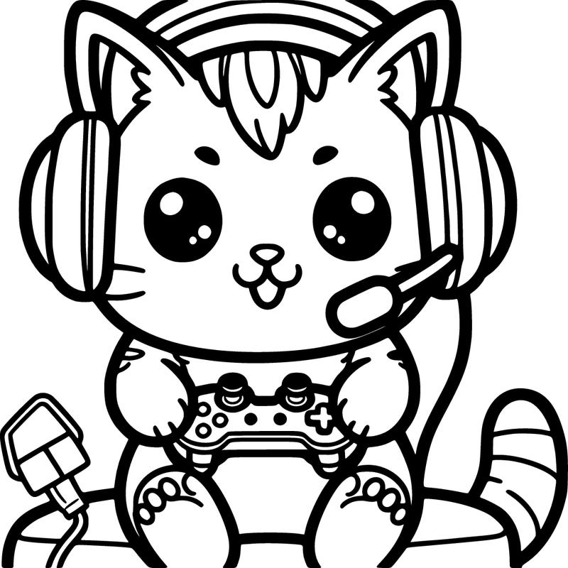 cat playing video games with headset and controller