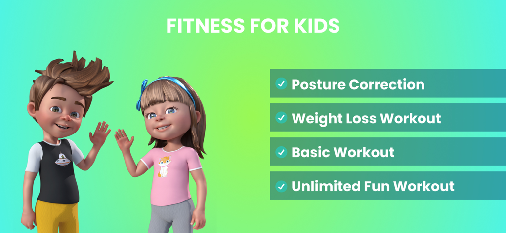 Fitness for Kids: Kids Workout - Fitness for Kids app displaying workout programs for posture correction and weight loss