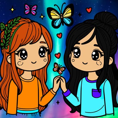two girl best friends with butterflies