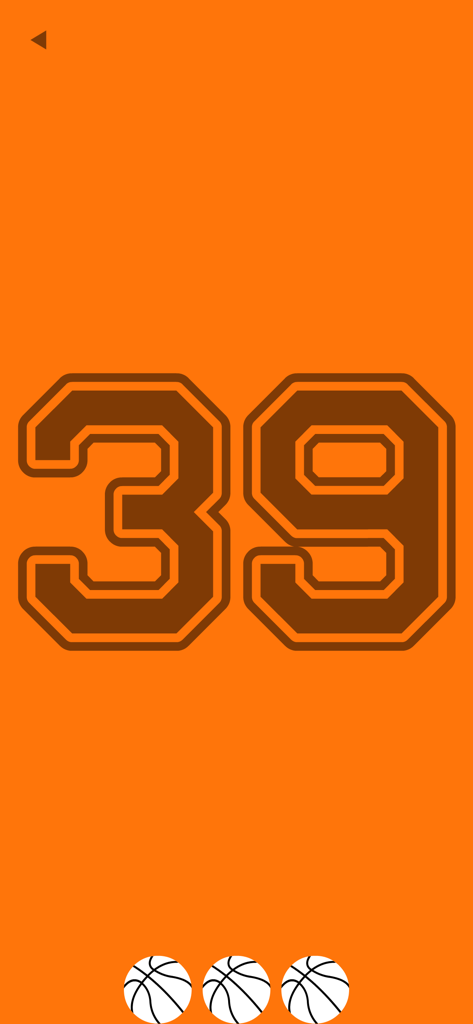 Nível 39 do jogo de quebra-cabeça orange com o número trinta e nove grande e ícones de basquete.