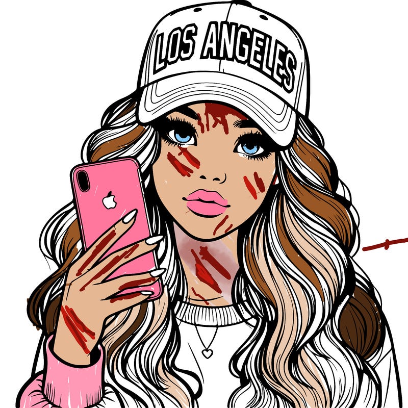 realistic beautiful girl wearing los ángeles cap holding an iphone