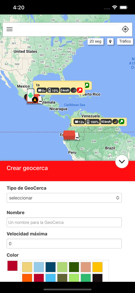 Claro Móvil - Interfaz de Claro Movil para el rastreo de vehículos y la configuración de geocercas