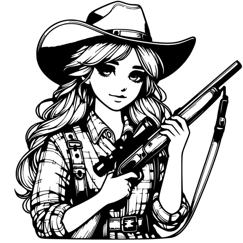 realistic girl with country clothes with a riffle