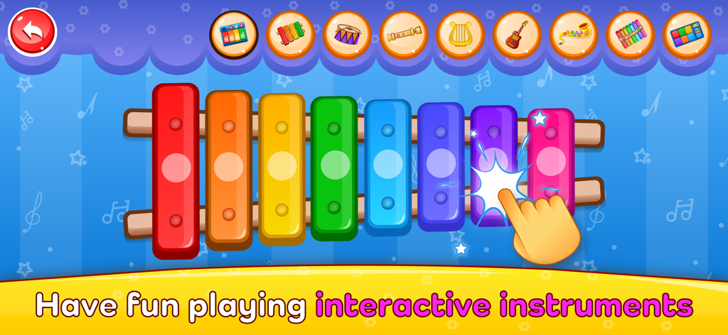 Buntes Spielzeugxylophon-Interface aus der Baby Piano Musik-App für Kinder