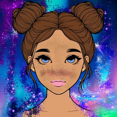 realistic girl with two buns on top of her head