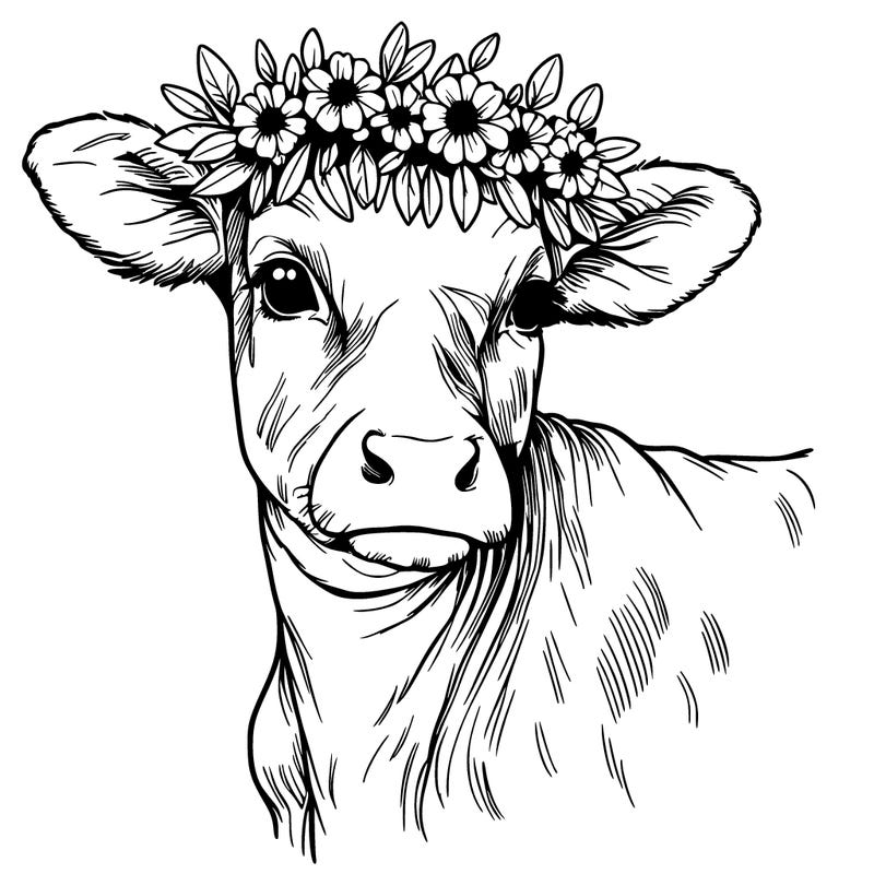 realist  cow with flower crown