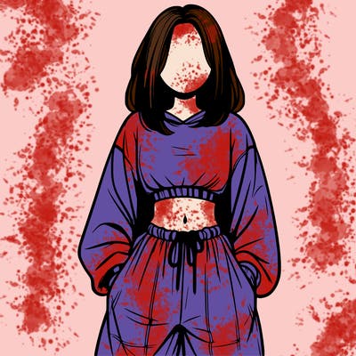 realistic girl faceless with baggy pants and a crop top