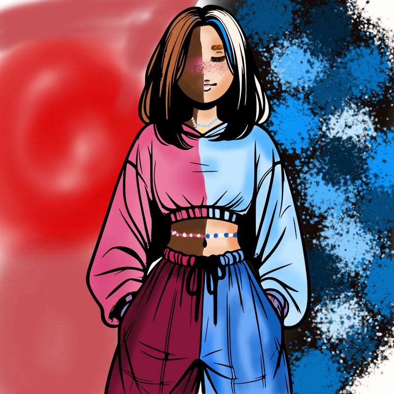 realistic girl faceless with baggy pants and a crop top