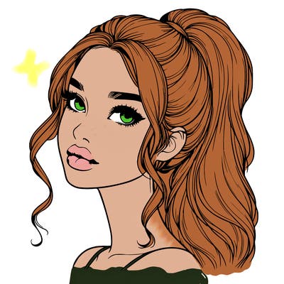 realistic girl with a ponytail on her hair and lips