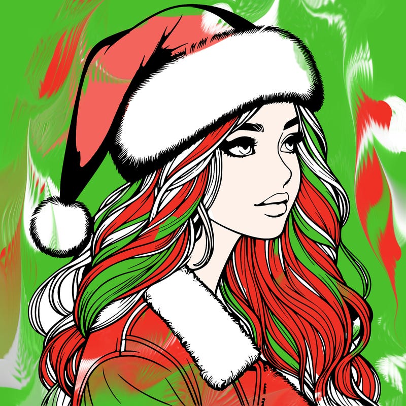 realistic girl in santa hat