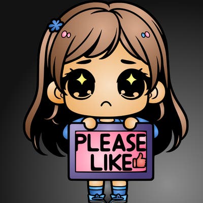 girl with a sad face with a sign say please like