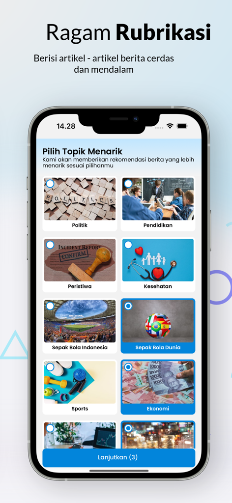 A mobile interface for the JawaPos app showing various news categories such as politics education and sports